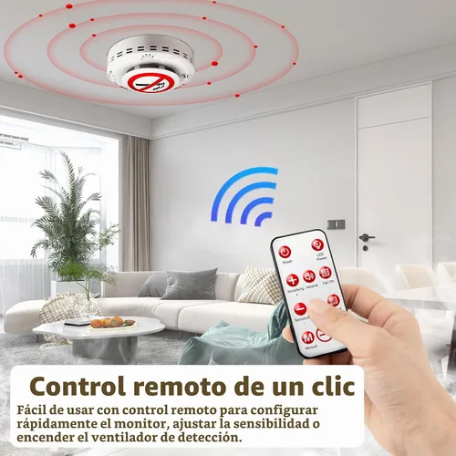 Vista 3 de Detector de Cigarrillos 2en1 con Control Remoto, Alarma Anti-Fumar y PM2.5 con Recordatorio de Voz, Control de Tabaco y Monitor Ambiental