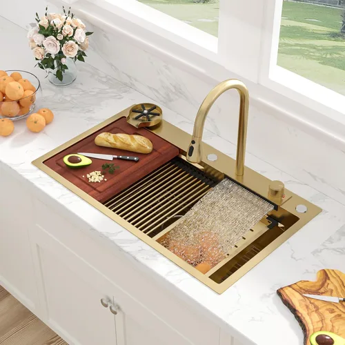 Vista 29 de Sarlai - Fregadero de cocina de cascada de 31 pulgadas, de montaje superior - 31x20 Fregadero de cocina con borde y estación de trabajo, de acero