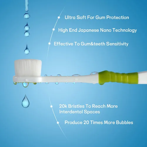 Vista 3 de Cepillo de dientes suave para encías sensibles, cepillo de dientes ultrafino para adultos, embarazadas y ancianos, color verde y puente, paquete de 2