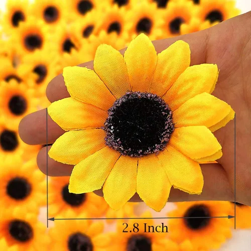 Vista 2 de Grunyia 100 cabezas artificiales de girasol amarillo de seda de 2.8 pulgadas