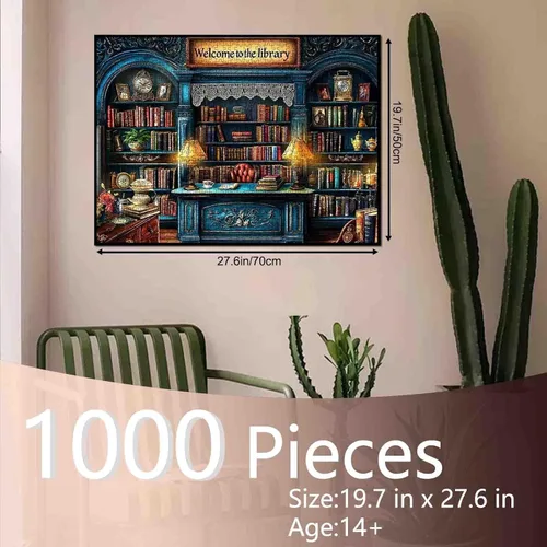 Vista 2 de Tucocoo Rompecabezas de biblioteca de 1000 piezas para adultos, librería, librería, 1000 piezas, rompecabezas de sala de lectura, decoración de sala