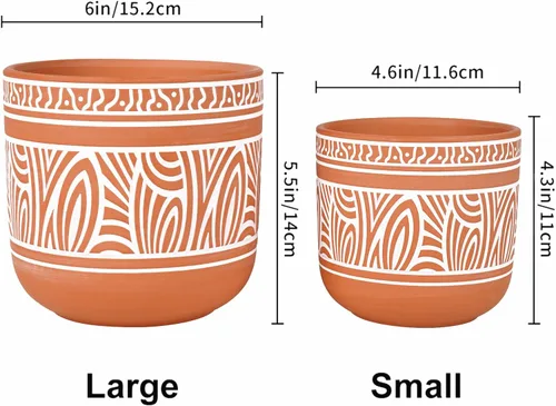 Vista 3 de Juego de 2 macetas de terracota para suculentas de 4.6 + 6 pulgadas, macetas de arcilla de terracota con drenaje