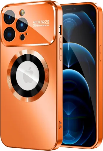 Vista 15 de MAKAVO Funda magnética para iPhone 12 Pro, compatible con MagSafe, protector de lente de cámara integrado, vista de logotipo, funda de teléfono a