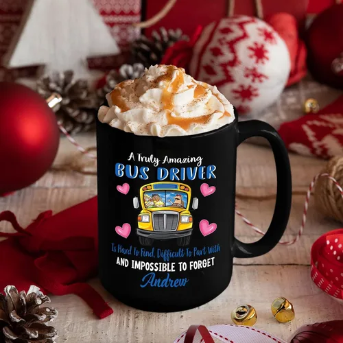 Vista 4 de A Truly Amazing Bus Driver Is Hard To Find, Difficult To Part With & Impossible To Forget Coffee Mug, Personalized Name School Bus Drivers Coffee