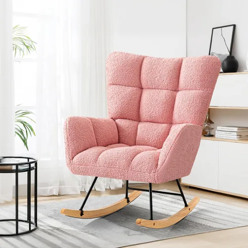 Vista 9 de Furniliving - Mecedora tapizada para cuarto de bebé, silla balancín moderna con asiento acolchado, silla de lectura con respaldo alto y cómoda