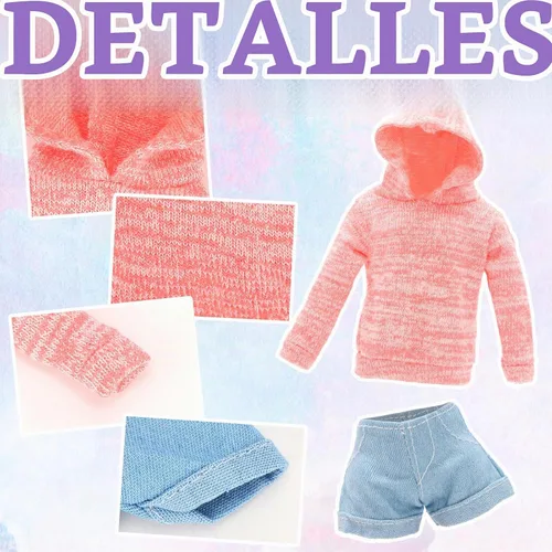 Vista 7 de 5 elegantes trajes de muñeca y 10 accesorios para muñecas de 11.5 pulgadas Negro