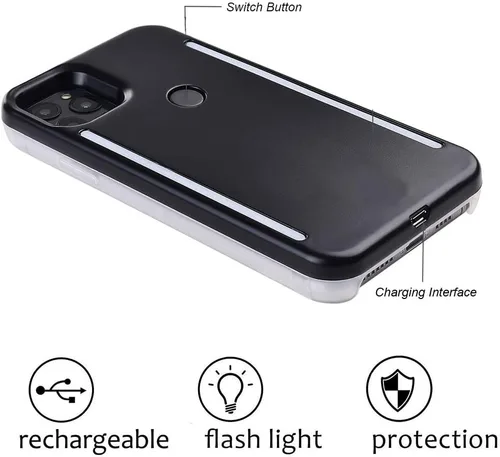 Vista 10 de Funda con luz LED para iPhone 14 Pro Max, luz LED iluminada para selfie [recargable], ideal para una brillante funda con luz selfie