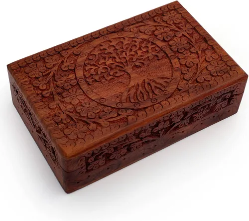 Vista 8 de Gran regalo de cumpleaños, caja de joyería decorativa de madera hecha a mano, organizador de joyas tallado en árbol de la vida, caja de recuerdos