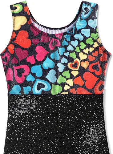 Vista 3 de Leotardo de gimnasia con shorts para niñas, sin mangas, para ciclismo, con diseño de mariposas y flores con brillo, color negro y rosado intenso