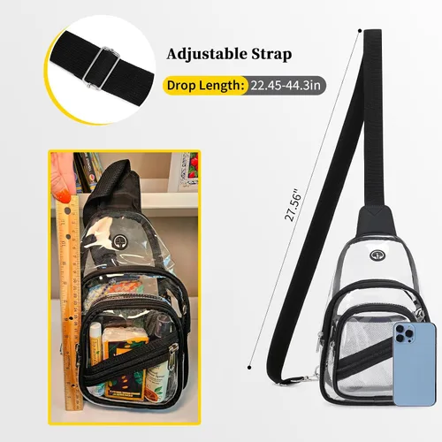 Vista 3 de Bolsa transparente para eventos en estadios, mochila transparente para mujer, impermeable, de PVC, cangurera cruzada para conciertos