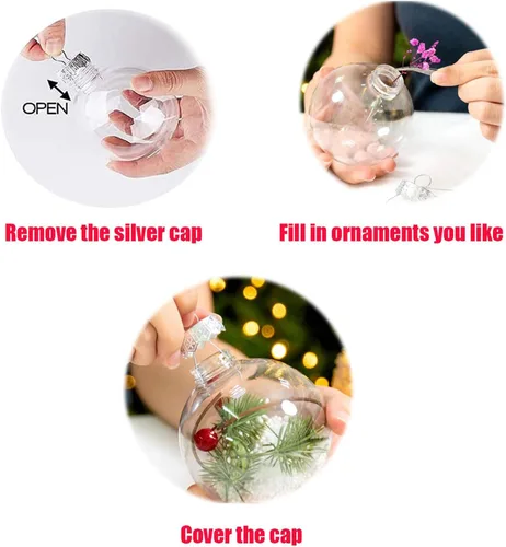 Vista 3 de 10 bolas de adorno transparentes de Navidad, bolas decorativas de plástico rellenables colgantes, decoraciones de bolas de Navidad transparentes