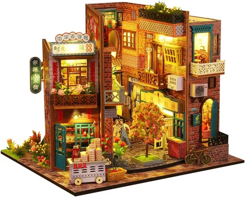 Vista 3 de Casa de muñecas hecha a mano con forma de libro en miniatura, kit de muebles de casa de muñecas, modelo de tienda nostalgia, habitación creativa