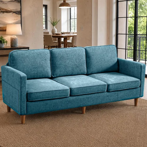 Vista 48 de Kingfun Juego de 2 sillas decorativas, sillas de sala de estar, sillón de lectura de mediados de siglo, felpilla con pie de madera maciza