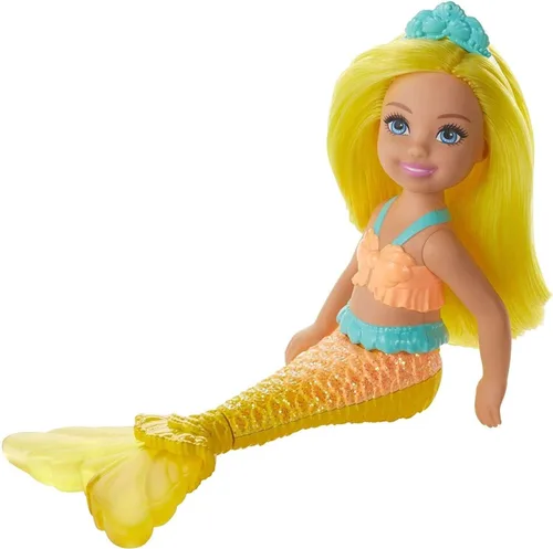 Vista 2 de Barbie Dreamtopia - Muñeca de sirena Chelsea, 6.5 pulgadas con pelo y cola amarillos