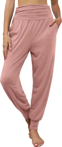 Vista 2 de Paquete de 2 pantalones deportivos de yoga para mujer, cómodos pantalones deportivos con bolsillos, casuales, holgados, cómodos, de cintura alta