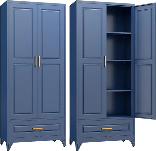 Vista 14 de SteeLoong - Armario de despensa de cocina, armario de almacenamiento de metal negro de 71" con puertas y 4 estantes ajustables, gabinete de cocina