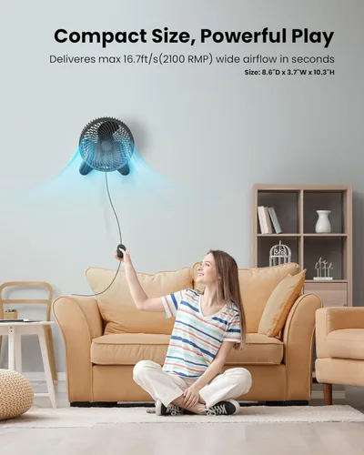 Vista 2 de Koonie - Ventilador de pared de 8'', ventilador pequeño silencioso de pared con temporizador, control remoto cableado de 8.2 pies, oscilación