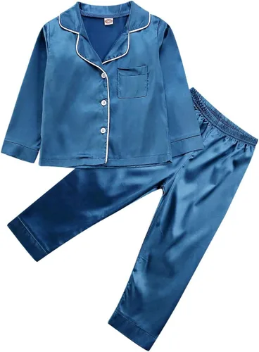 Vista 17 de Conjunto de pijama de satén para bebés y niños pequeños, pijamas de manga larga con botones para niñas 4 de julio