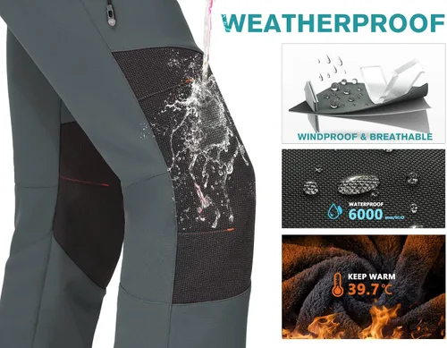 Vista 2 de IUGA Pantalones de nieve para mujer, impermeables, aislados, softshell, con forro polar, para snowboard, 4 bolsillos