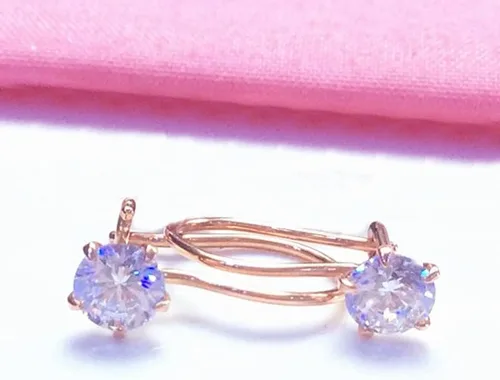 Vista 3 de SAGEKING 2024 New 585 Purple Gold Five-Claw Inlaid Crystal Earrings For Women Light Luxury And Exquisite 14K Rose Gold Engagement Jewelry Fashion