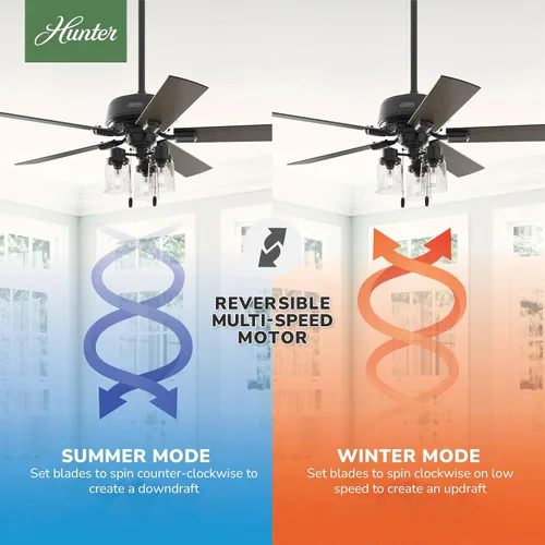 Vista 3 de Hunter Hartland 51745 - Ventilador de techo interior de 52 pulgadas con luces LED, para dormitorio, sala de estar o cocina, montaje estándar, sin