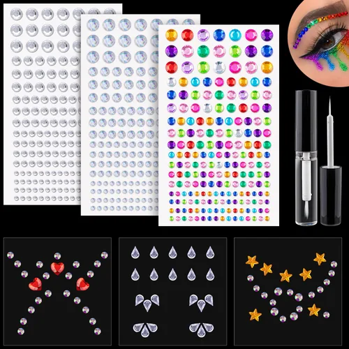 Vista 9 de 3940 calcomanías de diamantes de imitación de 3/4/5/6/0.315 in transparentes + láser autoadhesivas para la cara, joyas de cristal para el cuerpo