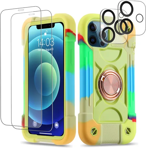 Vista 47 de Funda para iPhone 11 de 6.1 pulgadas con soporte de anillo, con 2 protectores de pantalla de vidrio, resistente a los golpes, resistente a