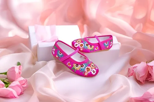 Vista 3 de Encanto - Zapatos de disfraz para niñas, hermosos zapatos de ballet Mary-Jane, cómodos zapatos de tacón bajo con punta redonda, zapatos con bordado
