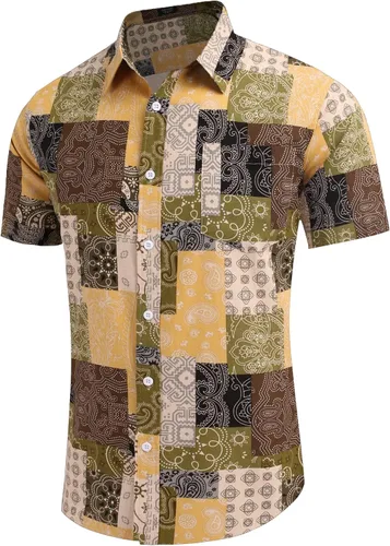 Vista 3 de COOFANDY Men Boys Linen Shirts Short Sleeve Button Down Shirts Hawaiian Tropical Shirts