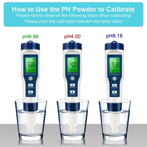 Vista 5 de Medidor TDS 5 en 1, medidor de pH digital de alta precisión 0.01 para agua, probador de PH/TDS/EC/sal/temperatura, medidor PPM para agua potable