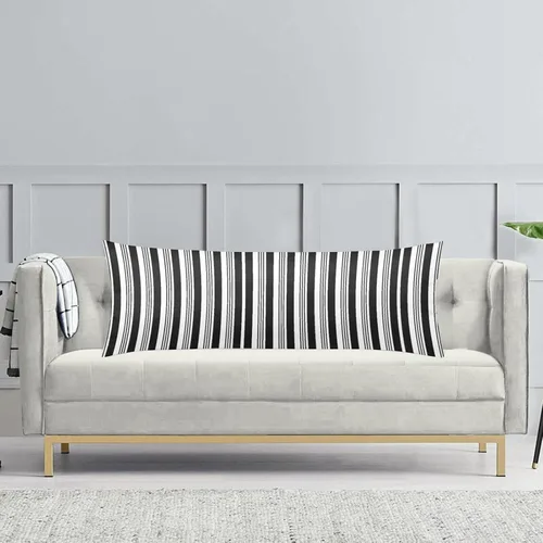 Vista 4 de Funda de almohada corporal a rayas blancas y negras, fundas de almohada a rayas blancas y negras, funda de almohada larga moderna con cremallera