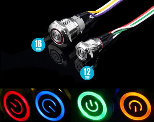 Vista 2 de Interruptor de chasis de 0.472 pulgadas, interruptor de botón de metal con cable de extensión de 22 pulgadas, rojo, amarillo, azul, verde, fuente