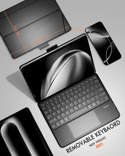 Vista 4 de Funda de teclado universal para tabletas de 9 a 11 pulgadas, teclado desmontable Bluetooth dual para tabletas Android, iPads/Galaxy Tabs, teclado