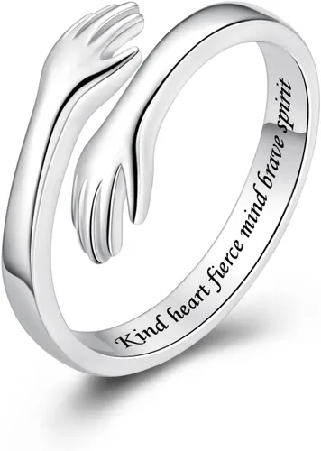 Vista 69 de Anillos de abrazo de plata esterlina S925 para mujeres, adolescentes y niñas, anillo ajustable para nieta, hija, esperanza, promesa, amistad, anillo
