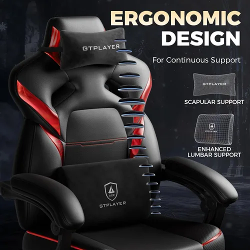 Vista 7 de GTPLAYER Silla de juegos grande y alta para adultos, silla de oficina ergonómica con reposapiés, capacidad resistente de 350 libras, respaldo alto
