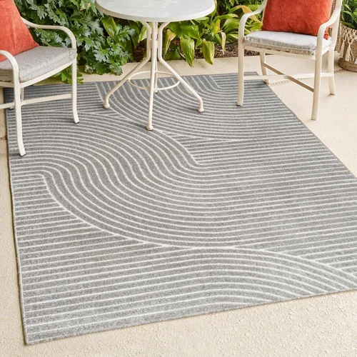 Vista 16 de Eyely NCS100D-3 - Alfombra de área para interiores/exteriores Hallie, diseño minimalista de curvas geométricas altas y bajas, beige/crema, 3 pies x