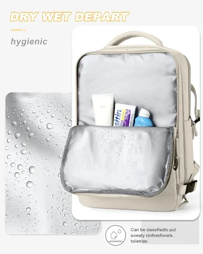 Vista 5 de Mochila de viaje para mujer, aprobada por aerolíneas, bolsas de mano para artículos personales, beige (A-Beige), Mochila de viaje para laptop