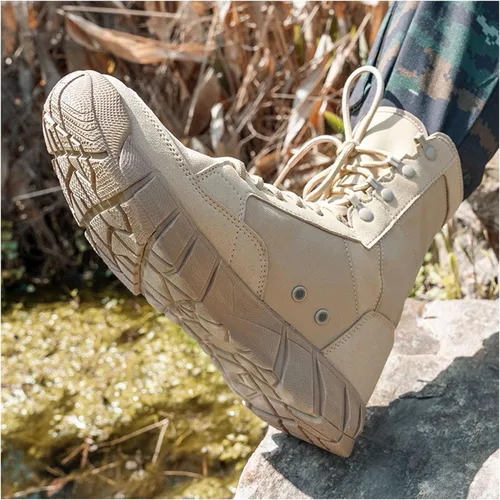Vista 2 de Botas tácticas para hombre de 8 pulgadas, ligeras, botas de combate antifatiga, botas de trabajo tecnológicas para el desierto, botas de senderismo