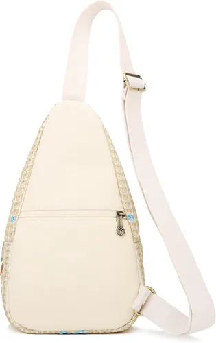Vista 4 de SILKAREA Bolso bandolera pequeño floral vintage para mujer, bolso de mano, bolso de hombro, mochila bordada de viaje (beige rojo)