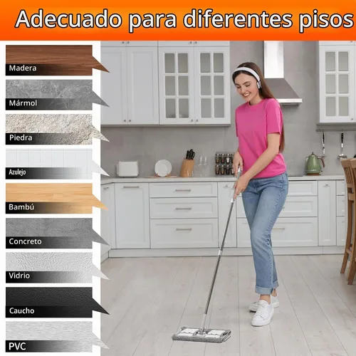Vista 6 de Trapeador húmedo de microfibra de 360° para limpieza de suelos; 4 almohadillas de microfibra reutilizables resistentes; altura ajustable