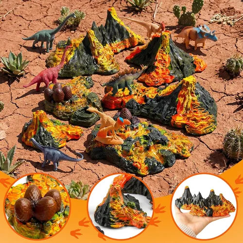 Vista 3 de Aydinids - Juego de 6 mini volcán con 12 figuras de dinosaurio, figuras de dinosaurios de plástico, juego de volcán artificial