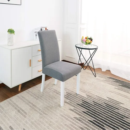 Vista 3 de PETCUTE Fundas elásticas para sillas de comedor, fundas elásticas antideslizantes para sillas de comedor, color gris, paquete de 2