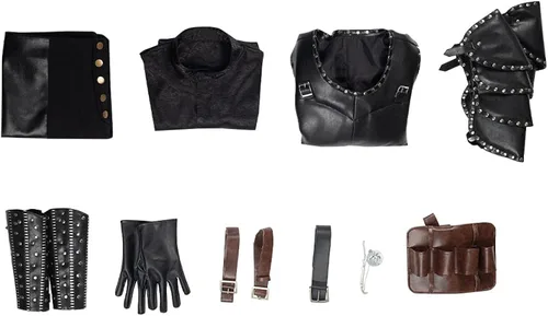 Vista 6 de Ruleewe Conjunto completo de cuero de disfraz de lobo blanco Geralt para hombre