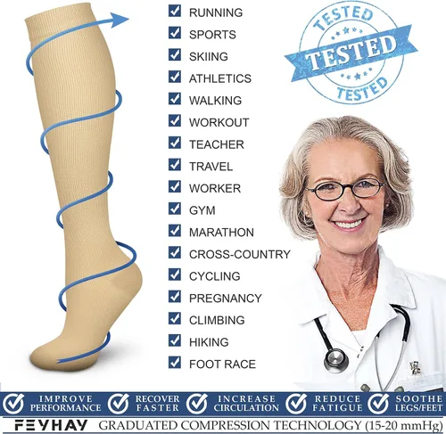 Vista 6 de FEYHAY Calcetines de compresión de cobre (3 pares) de 15-20 mmHg de circulación es la mejor atlética y diaria para hombres y mujeres, correr