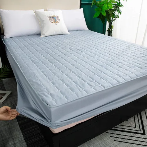 Vista 12 de Sábanas bajeras de cama tamaño Queen, acolchado, transpirable, impermeable, a prueba de orina, protector de colchón grueso antideslizante, color Gris
