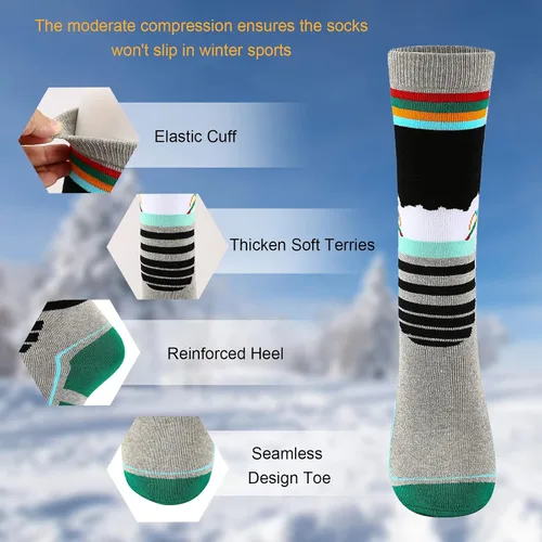 Vista 2 de HGRTYXS Calcetines de esquí para niños, calcetines de snowboard cálidos y gruesos para invierno, calcetines térmicos para niños y niñas, esquí