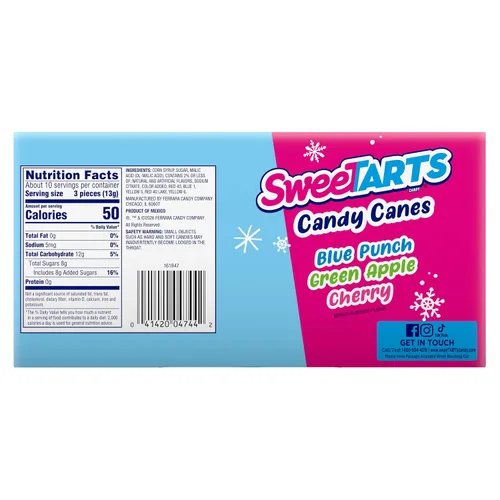 Vista 2 de SweeTarts Mini bastones de caramelo navideños, dulces navideños, rellenos de calcetines de Navidad para niños, caja de 4.8 onzas