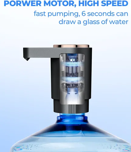 Vista 5 de Bomba de botella de agua, dispensador de agua eléctrico portátil para botellas de 5 galones, carga USB, interruptor automático, batería recargable