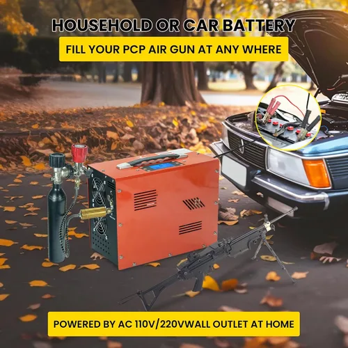 Vista 2 de TUXING Compresor de aire Pcp de 4500 Psi/30Mpa, pantalla LCD digital de presión fija, motor potente de 350 W, alimentado por automóvil 12 V CC