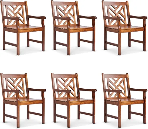 Vista 8 de VINGLI Juego de 2 sillas de comedor al aire libre, sillas de madera resistentes de 330 libras para patio con respaldo cómodo, sillas de comedor